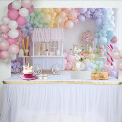 Lofaris Pastel Rainbow Candy Shop Birthday Backdrop with Balloons and Sweet Desserts, Festive Party Decor for Photography
