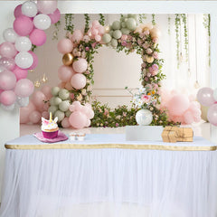 Lofaris Pink and Sage Green Floral Balloon Baby Shower Backdrop, Elegant Arch Photography Background for Party Decor