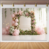 Lofaris Pink and Sage Green Floral Balloon Baby Shower Backdrop, Elegant Arch Photography Background for Party Decor