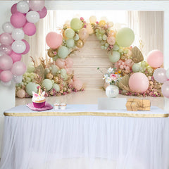 Lofaris Pastel Balloon Floral Arch Birthday Backdrop, Wooden Wall Photography Background for Baby Shower Party Decor