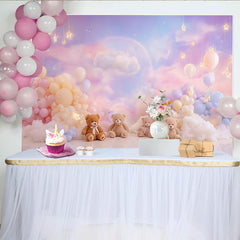 Lofaris Pastel Teddy Bear Baby Shower Backdrop with Dreamy Clouds, Whimsical Photography Background for Newborn Photoshoot