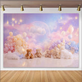 Lofaris Pastel Teddy Bear Baby Shower Backdrop with Dreamy Clouds, Whimsical Photography Background for Newborn Photoshoot