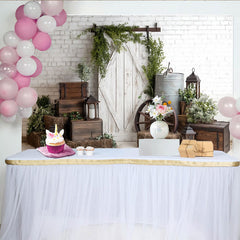 Lofaris Rustic Farmhouse Photography Backdrop with White Brick Wall and Barn Door, Vintage Studio Background for Portrait Photoshoot