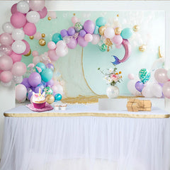 Lofaris Pastel Mermaid Birthday Backdrop with Balloons and Fishing Net, Under the Sea Party Background for Girls