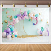 Lofaris Pastel Mermaid Birthday Backdrop with Balloons and Fishing Net, Under the Sea Party Background for Girls