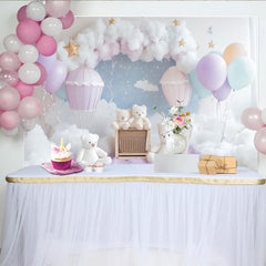 Lofaris Pastel Hot Air Balloon Baby Shower Backdrop with Clouds and Stars, Dreamy Photography Background for Newborn or Kids Party