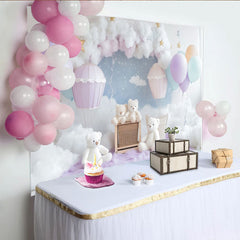 Lofaris Pastel Hot Air Balloon Baby Shower Backdrop with Clouds and Stars, Dreamy Photography Background for Newborn or Kids Party
