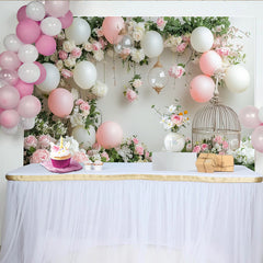 Lofaris Elegant Pink and White Floral Photography Backdrop with Balloons, Beautiful Studio Background for Portrait and Event Decor