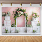 Lofaris Pink Floral Baby Shower Backdrop with White Arch and Hearts, Elegant Photography Background for Girl Party Decoration