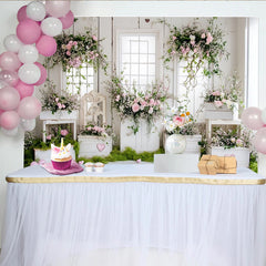 Lofaris Rustic White Wood Floral Photography Backdrop with Pink Roses and Greenery, Elegant Studio Background for Spring Photoshoot