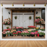 Lofaris Rustic Barn Door Spring Flower Market Photography Backdrop, Colorful Tulips and Roses Floral Garden Background for Studio