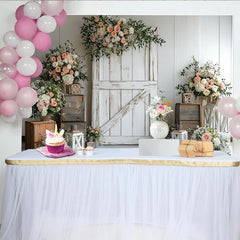 Lofaris Rustic White Barn Door Floral Photography Backdrop with Peach Roses and Greenery, Elegant Studio Background for Wedding Event