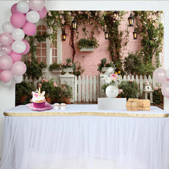 Lofaris Romantic Pink Garden Photography Backdrop with Climbing Roses, Charming Outdoor Scene Background for Photoshoot