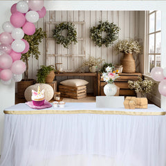 Lofaris Rustic Farmhouse Photography Backdrop with White Wood Wall and Eucalyptus Wreaths, Natural Studio Background for Portrait Photoshoot