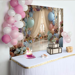 Lofaris Elegant Pastel Floral Balloon Photography Backdrop for Studio, Dreamy Romantic Photo Background for Wedding Baby Shower Party