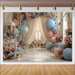 Lofaris Elegant Pastel Floral Balloon Photography Backdrop for Studio, Dreamy Romantic Photo Background for Wedding Baby Shower Party