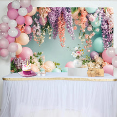 Lofaris Pastel Floral Balloon Photography Backdrop with Hanging Flowers, Dreamy Party Decor Background for Studio Photoshoot