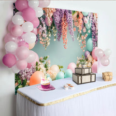 Lofaris Pastel Floral Balloon Photography Backdrop with Hanging Flowers, Dreamy Party Decor Background for Studio Photoshoot