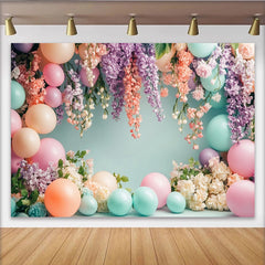 Lofaris Pastel Floral Balloon Photography Backdrop with Hanging Flowers, Dreamy Party Decor Background for Studio Photoshoot
