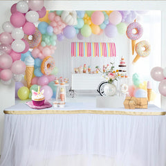 Lofaris Pastel Sweet Shop Birthday Backdrop with Balloons, Donuts and Ice Cream, Dessert Cart Photography Background for Party Decor