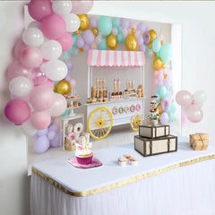 Lofaris Pastel Balloon Dessert Cart Birthday Backdrop for Girls, Colorful Donut Party Decor for Studio Photography