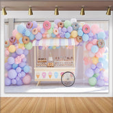 Lofaris Pastel Donut Birthday Backdrop with Balloon Arch, Sweet Dessert Cart Decor for Kids Party