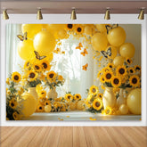 Lofaris Yellow Sunflower Photography Backdrop with Balloons and Butterflies, Elegant Studio Background for Spring Photoshoot