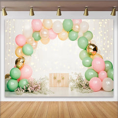 Lofaris Pastel Balloon Arch Photography Backdrop with Flowers, Elegant Floral Background for Studio Portrait