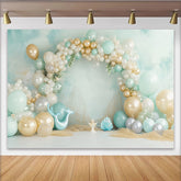 Lofaris Mint Green and Gold Mermaid Birthday Backdrop with Balloons, Ocean Theme Photography Background for Girls Party Decoration
