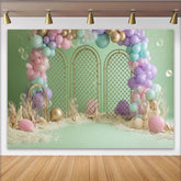 Lofaris Pastel Mermaid Birthday Backdrop with Golden Arches and Seashells, Dreamy Under the Sea Party Background for Girls
