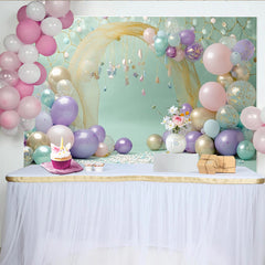 Lofaris Pastel Balloon Photography Backdrop with Golden Arch, Dreamy Party Decor for Studio Photoshoot
