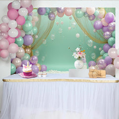 Create Pastel Balloon Birthday Backdrop with Cake Smash Decor, Mint Green Party Background for First Birthday Photoshoot