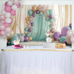 Lofaris Mint Green and Purple Balloon Photography Backdrop, Elegant Draped Fabric Wall Decor for Professional Studio Portrait
