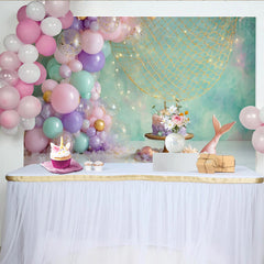 Lofaris Mermaid Birthday Backdrop with Pastel Balloons and Fishing Net, Magical Party Decor for Girl Cake Smash Photoshoot