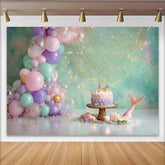 Lofaris Mermaid Birthday Backdrop with Pastel Balloons and Fishing Net, Magical Party Decor for Girl Cake Smash Photoshoot