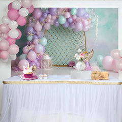Lofaris Pastel Mermaid Birthday Backdrop with Balloons and Starfish, Dreamy Underwater Photography Background for Party Decoration
