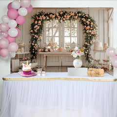 Lofaris Elegant Floral Arch Wedding Backdrop with Peach Roses and Rustic Wood, Photo Booth Prop for Bridal Shower and Party Decoration