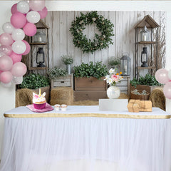 Lofaris Rustic Farmhouse Photography Backdrop with White Wood and Green Wreath, Cozy Studio Background for Portrait Photoshoot and Party Decor