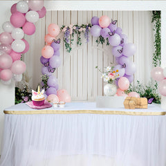 Lofaris Pink Lavender Butterfly Baby Shower Backdrop with Wooden Arch, Elegant Photo Booth Prop for Girls Party Decor
