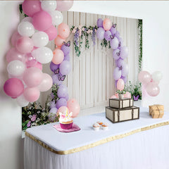 Lofaris Pink Lavender Butterfly Baby Shower Backdrop with Wooden Arch, Elegant Photo Booth Prop for Girls Party Decor