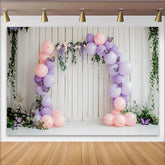 Lofaris Pink Lavender Butterfly Baby Shower Backdrop with Wooden Arch, Elegant Photo Booth Prop for Girls Party Decor