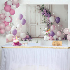 Lofaris Floral Portrait Backdrop with Purple Balloons and Butterflies, Elegant White Door Decor for Professional Studio Photoshoot