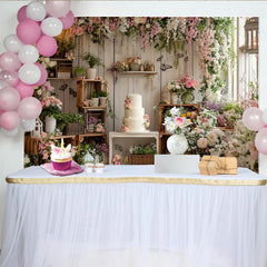 Lofaris Elegant Floral Rustic Photography Backdrop with Pink Flowers, Beautiful Studio Background for Portrait Photoshoot