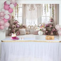 Lofaris Boho Floral First Birthday Backdrop with Macrame and Roses, Elegant Party Decor for Baby Photoshoot