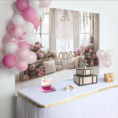 Lofaris Boho Floral First Birthday Backdrop with Macrame and Roses, Elegant Party Decor for Baby Photoshoot