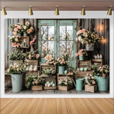 Lofaris Rustic Wood Easter Backdrop with Pastel Flowers and Eggs, Mint Green Window Photography Background for Spring