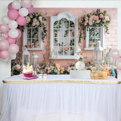Lofaris Floral Window Photography Backdrop with Pink Roses and Lanterns, Elegant Wall Tapestry for Professional Portrait Photoshoot