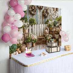 Lofaris Rustic Easter Spring Backdrop with White Flowers, Eggs and Wooden Fence, Photography Background for Holiday Party Decor