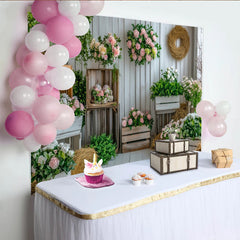 Lofaris Rustic Floral Photography Backdrop with White Wood and Pink Roses, Elegant Studio Background for Spring Photoshoot and Event Decor