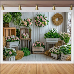 Lofaris Rustic Floral Photography Backdrop with White Wood and Pink Roses, Elegant Studio Background for Spring Photoshoot and Event Decor